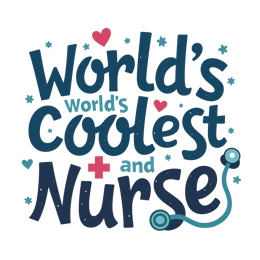 Colorful World's Coolest Nurse SVG with playful text, hearts, stars, and teal stethoscope on white background