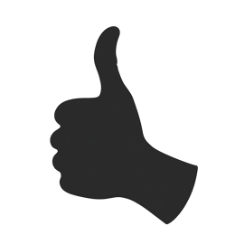 Black silhouette of a hand making a thumbs up gesture on a beige background