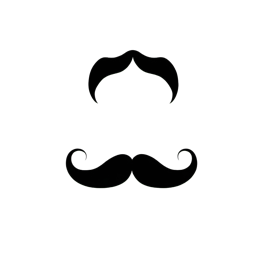 Minimalist black mustache design with curled ends on light grey background