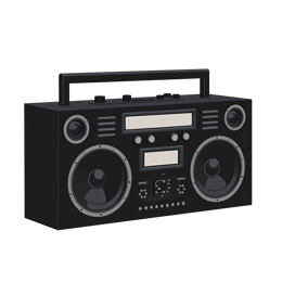 Retro black boombox SVG design with vintage speakers and control buttons for Cricut and Silhouette crafts