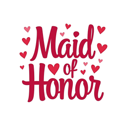 Maid of Honor SVG design with bold red text and scattered red and pink hearts for wedding crafts