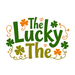 Playful St. Patrick's Day lucky text design with green and orange shamrocks on white background