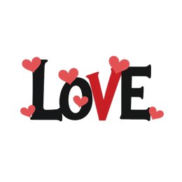 Bold love hearts decoration SVG with black letters and red hearts on white background