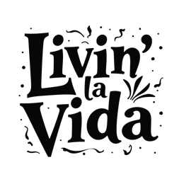 Bold black and white Livin la Vida typography design with playful decorations for crafts