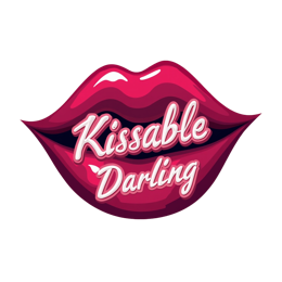 Bold red kissable lips design with playful Kissable Darling text on pink background