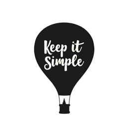 Black hot air balloon SVG with white handwritten 'Keep It Simple' quote, minimalist modern design for crafts