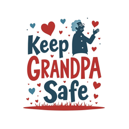 Keep Grandpa Safe SVG with cartoon grandpa, colorful hearts, and bold red and blue text for family crafts