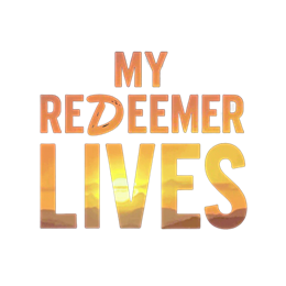 My Redeemer Lives inspirational quote SVG with warm sunset gradient text on black background
