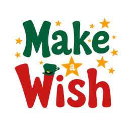 Make a Wish colorful holiday SVG with green and red text, leprechaun hat on letter i, and yellow stars on cream background