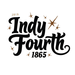 Indy Fourth bold black text design with decorative gold stars on light background for crafts and apparel