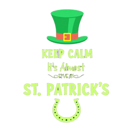St. Patrick's Day SVG with green top hat, yellow buckle, lucky horseshoe, and KEEP CALM text on black background