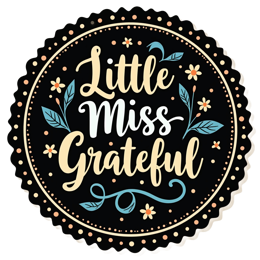 little miss grateful flower SVG PNG design with hand-drawn style, black and white floral elements, an uplifting message
