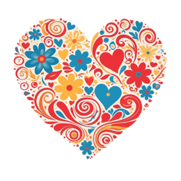 flower patterns heart SVG PNG design with hand-drawn style, bold lettering, red and blue floral elements