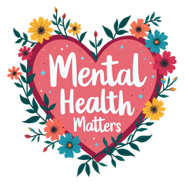 mental health matters flower SVG PNG design with bold lettering, white and pink floral elements, an uplifting message