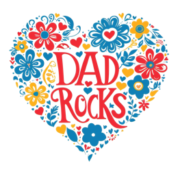 dad rocks flower SVG PNG design with hand-drawn style, bold lettering, white and red floral elements