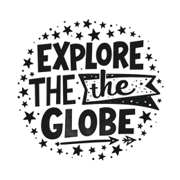 Bold black and white Explore The Globe design with hand-drawn stars and arrow for travel crafts