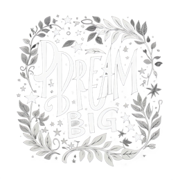 Dream Big SVG design with hand-drawn decorative letters, stars, leaves, and swirling vines on black background