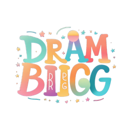 Colorful playful word design with pastel letters, stars, and hearts on a purple to blue gradient background