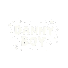 Danny Boy bold white text music design with stars and music notes on black background