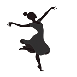 Graceful woman dance silhouette with flowing dress in minimalist flat art style