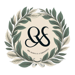 Elegant decorative floral wreath SVG with intertwined letters R and S surrounded by green leaves and cursive text on dark.