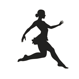 Black dance silhouette of a running dancer in a dynamic pose with a beige background