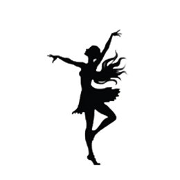 Minimalist black dance silhouette of a graceful dancer in motion on white background