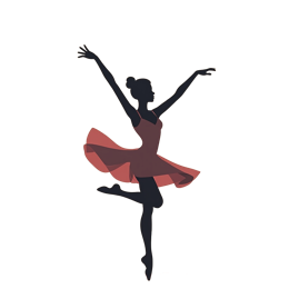 Graceful ballet dancer silhouette in flowing dress with smooth lines on light background