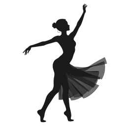 Elegant black ballet dancer silhouette with flowing skirt in dynamic pose on white background