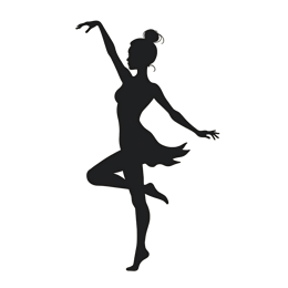 Black silhouette of a woman dancing gracefully with raised arm on cream background