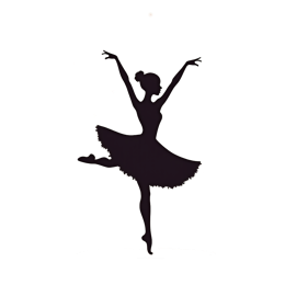 Minimalist black ballet silhouette of a ballerina in tutu with star accents on cream background