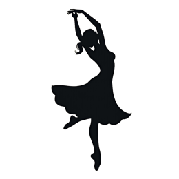 Silhouette of a graceful woman dancer in motion with flowing dress on a light cream background