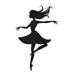 Minimalist black dancer silhouette in graceful ballet pose on beige background