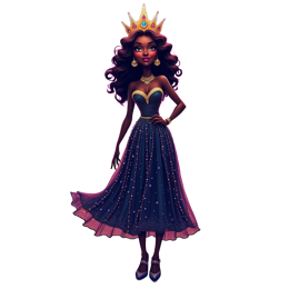 Colorful bowling queen SVG design with woman in sparkly gown and crown at lively bowling alley party