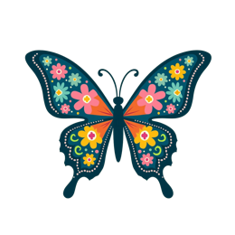 butterfly colored flowers SVG PNG design with bold lettering, orange and pink floral elements
