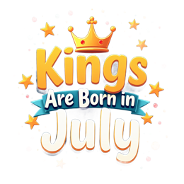 Kings Are Born in July birthday SVG with golden crown, colorful stars, and festive 3D text on teal background