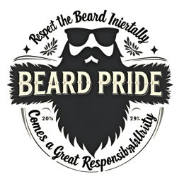 Cartoon beard wearing sunglasses with Beard Pride text and humorous phrase on cream background