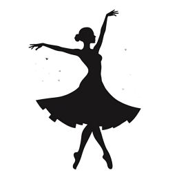 Minimalist black silhouette of a graceful ballet dancer with hearts on white background