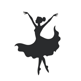 Black ballet dancer silhouette with raised arms on cream background, elegant and graceful dance pose