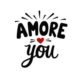 Amore You SVG design with bold black text, red heart, and cursive script on beige background