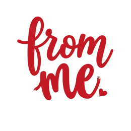 'From me' text design in bold red letters with a small red heart on a white background