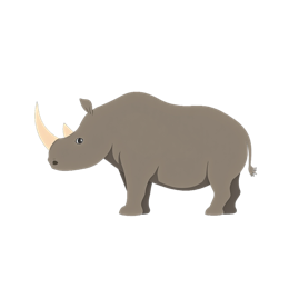 Simple cartoon rhino silhouette in gray on black background, flat animal design for Cricut and Silhouette projects