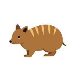 Cute cartoon wombat with bright brown body and orange stripes, friendly and playful design for crafts