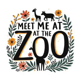 Meet Me at the Zoo SVG with giraffe silhouette, colorful flowers, and playful animal cartoon design