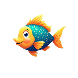Colorful underwater cartoon fish SVG with bright blue, yellow, and orange fish swimming among coral and bubbles