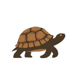 Cartoon turtle SVG with brown shell and orange eyes on a light background, perfect for kids crafts and print-on-demand.
