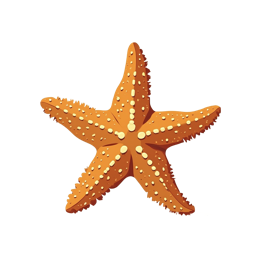 Bright orange starfish digital art with flat design and textured surface on beige background