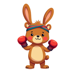 Cute cartoon boxing bunny with red gloves and colorful headband in a playful sports design