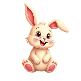 Cartoon spring bunny with pink ears sitting in a colorful garden with butterflies and flowers SVG design