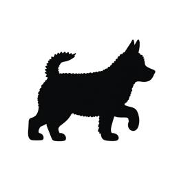 Black silhouette of a walking Corgi dog in a simple flat design